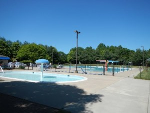 The swimming pool, a short stroll from our house.