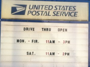 Drive-thru postal service (with spelling mistake)