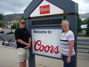 Karen and Andy at one of Colorado's major and most important landmarks, the Coors brewery (!) 