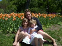 Emma and her daughters among the tulips at Sherwood Gardens, Baltimore
