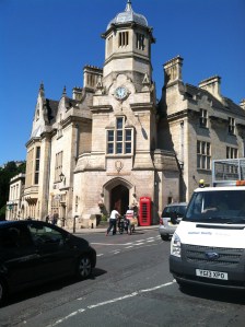See the red phone box outside the church?!