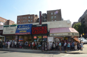 I didn't take any shots of the soup kitchen queue, out of respect, but this is one in Brooklyn, and it looked very similar.