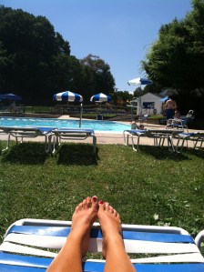 Sunbathing at a pool