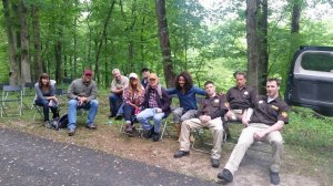 The extras just hanging, waiting for our sheriff briefing!